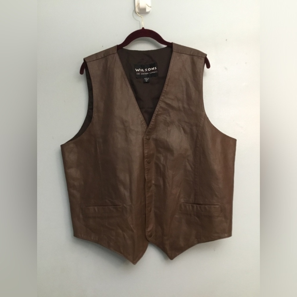Wilson Brown Leather Vest with V-Neck